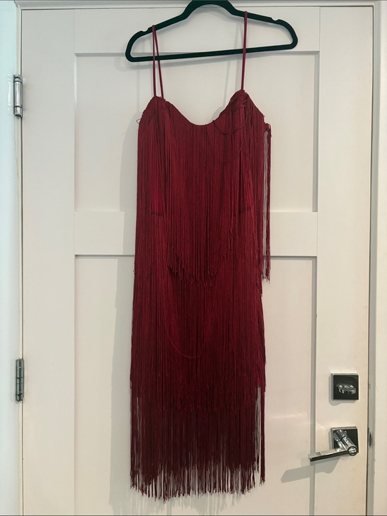 Commense Dresses & Skirts - Commense Burgundy Fringe Spaghetti-Strap Mini Dress